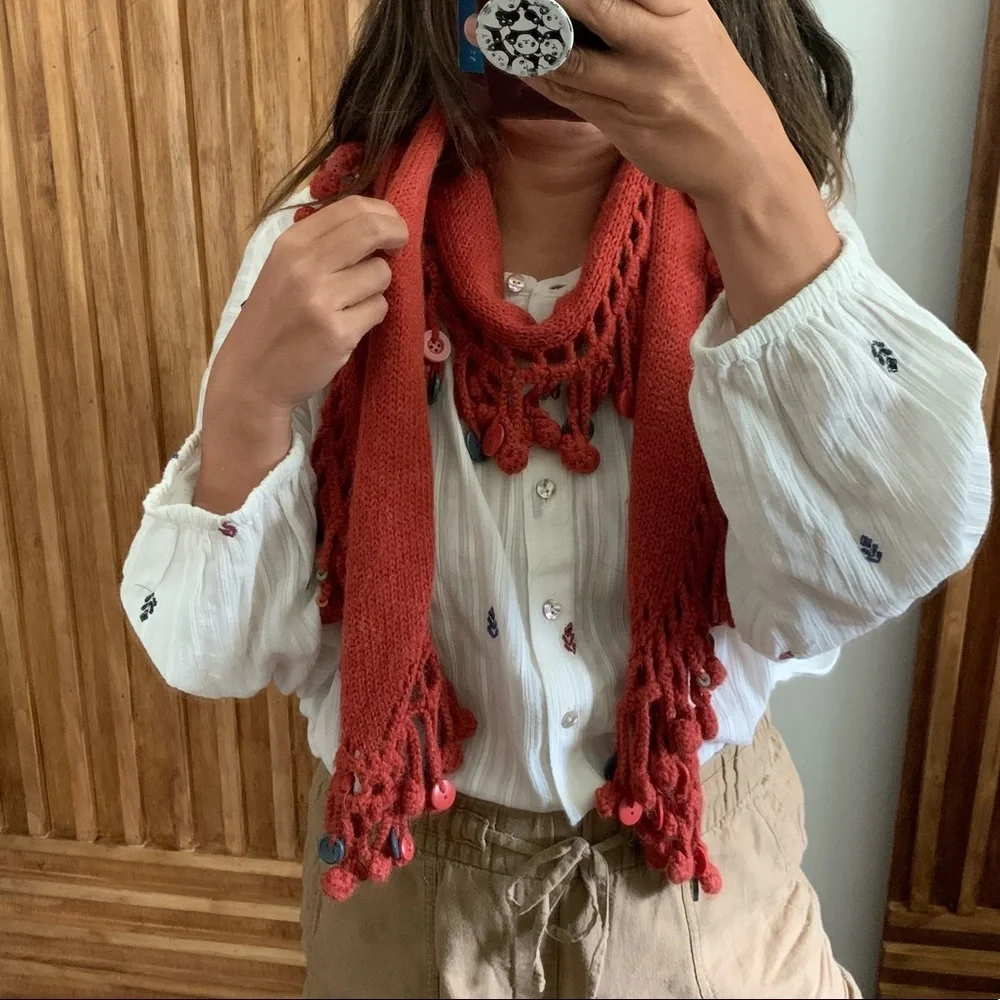 Anthropologie sleeping in snow wool blend pom pom scarve. OS